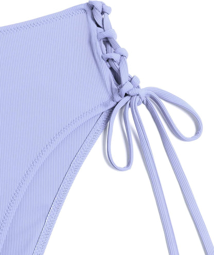 ZAFUL Women V Neck Bikini Set Ruched Tie Front High Waisted Floral Print Ribbed 2 Piece Bathing Suit Swimsuits