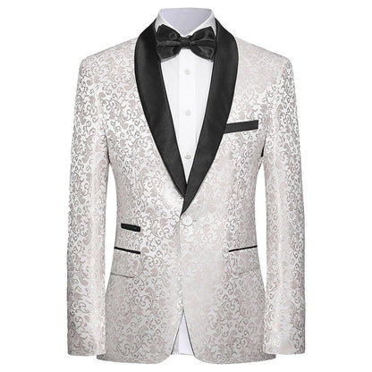 Men's Floral Dinner Party Prom Wedding Stylish Tuxedo Suits for Men One Button Dinner Jacket Pants Set