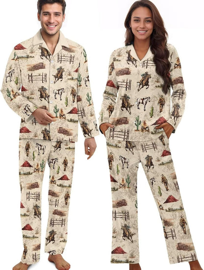 Matching Pajamas for Couple Soft Funny Front Button long Sleeve Pajamas