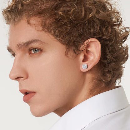 Moissanite Stud Earrings, VVSI Quality D Color Round Cut, Lab Created 925 Sterling Silver with 18K White Gold Plated, Double Halo Design – Idea Gift for Women Men