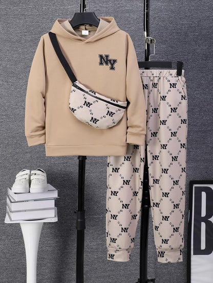 PureChapter Boys' Fashion 3Pcs Pullover Hoodies Sweatshirt Suit Crossbody Bag Stylish Clothes Kids Clothes