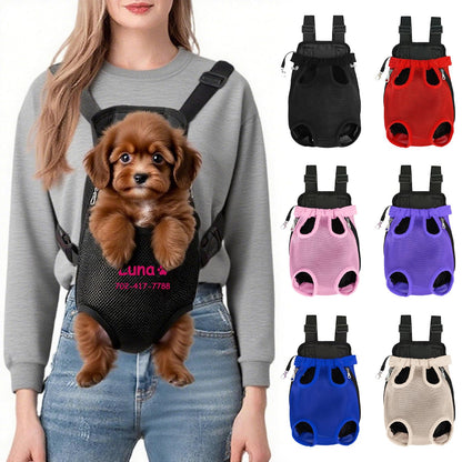 Custom Dog Backpack Carrier with Name Icons Embroidery Adjustable Front-Facing Legs-Out Design Breathable Pet Carrier Backpack for Hiking Traveling Cycling Outdoor