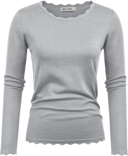 GRACE KARIN Women's High Stretchy Long Sleeve Pullover Sweater Blouse Top