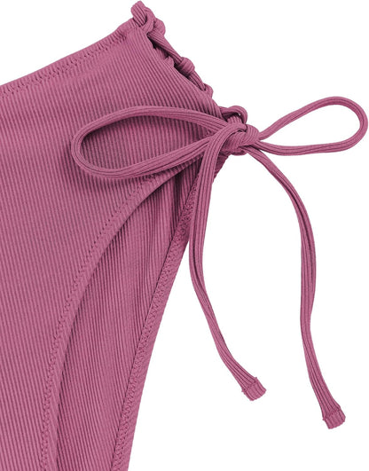 ZAFUL Women V Neck Bikini Set Ruched Tie Front High Waisted Floral Print Ribbed 2 Piece Bathing Suit Swimsuits