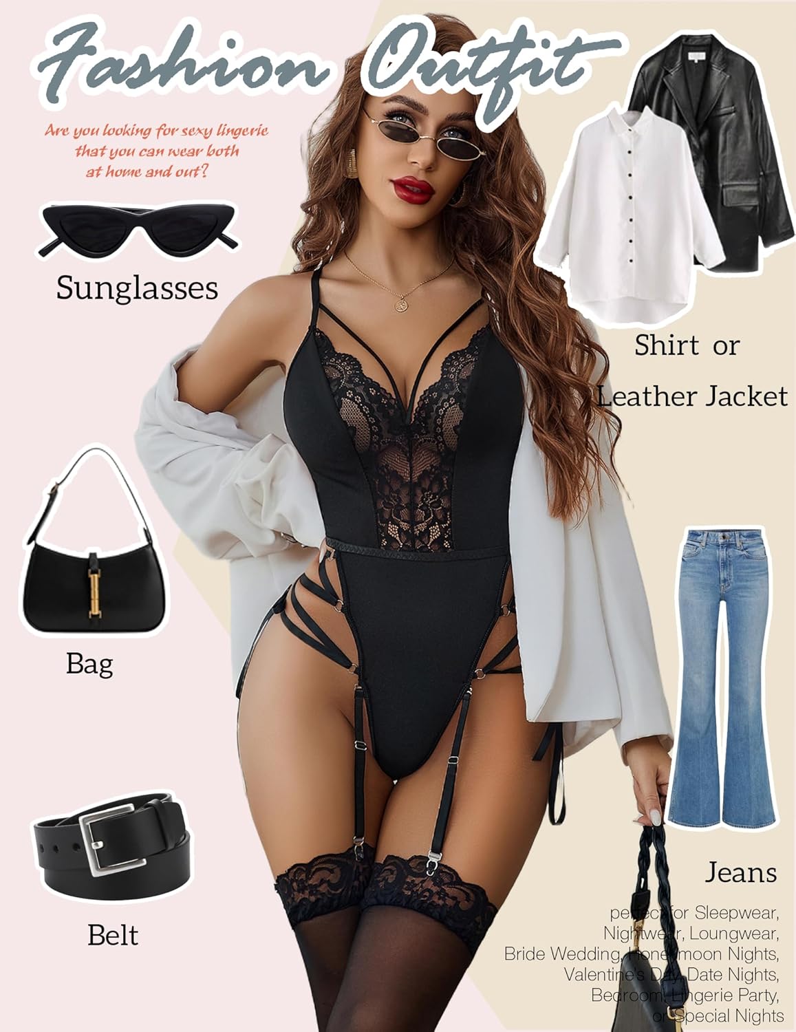 Avidlove Lingerie for Women Lace Lingerie Sets with Garter Belts One Piece Bodysuit Teddy No Stockings S-XXL