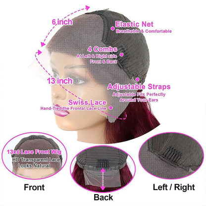 28 Inch 99j Burgundy Lace Front Wigs Human Hair Red Burgundy Wig Human Hair 180% Density 13x6 Body Wave Lace Front Wigs Pre Plucked Glueless Lace Front Wigs Human Hair Wigs for Women