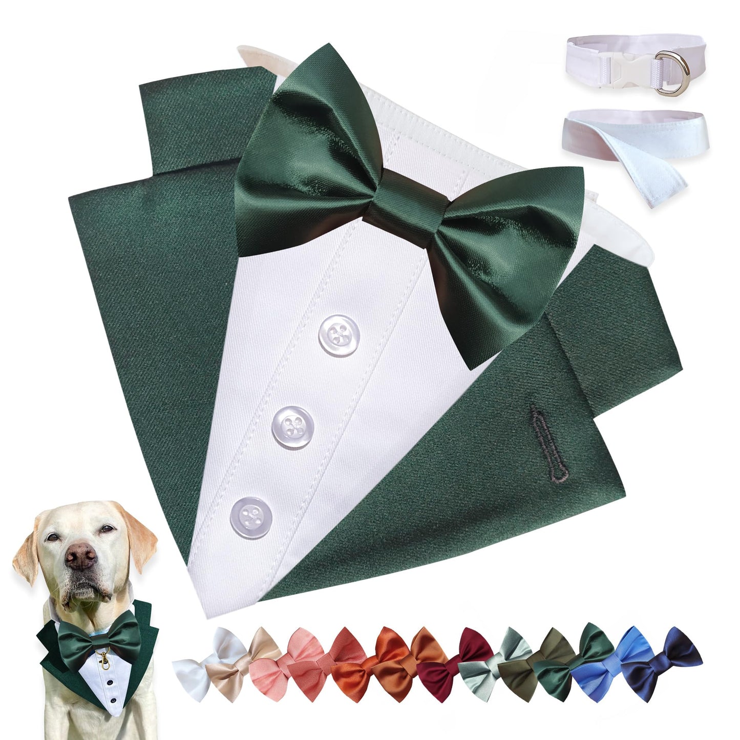Custom-Fit Dog Tuxedo with Bow Tie & Lapel Uncut Cham Eyelet | Keyhole Fishtail Buttonhole Design | Optional Ring Bearer Clasp | Perfect Outfit for Wedding & Birthday by ACORD EU (Tan)