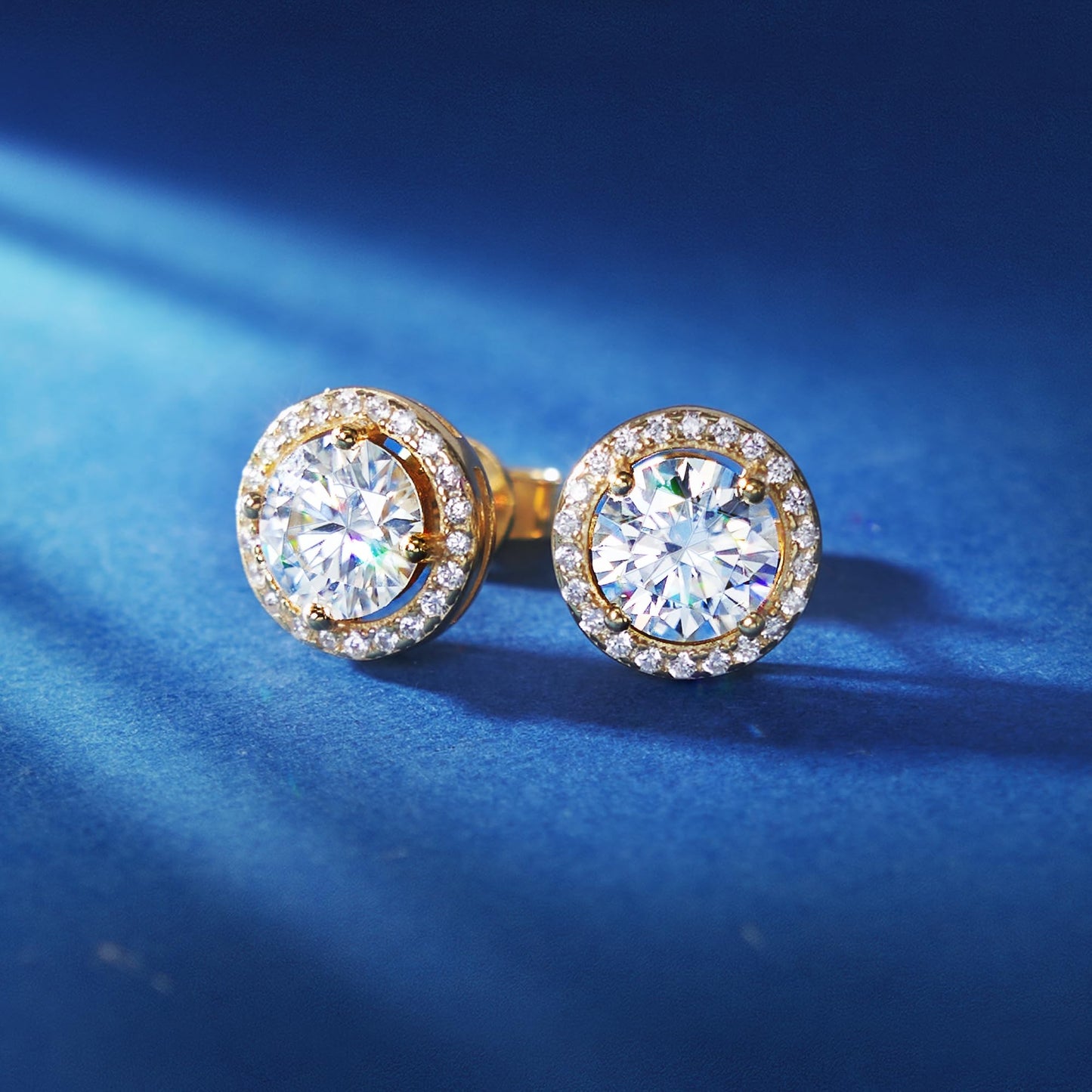 Moissanite Stud Earrings, VVSI Quality D Color Round Cut, Lab Created 925 Sterling Silver with 18K White Gold Plated, Double Halo Design – Idea Gift for Women Men