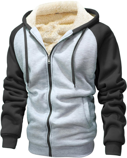 GXAMOY Men's Winter Fleece Hoodies for Men Heavyweight Warm Thick Full Zip Up Sweatshirt Outerwear