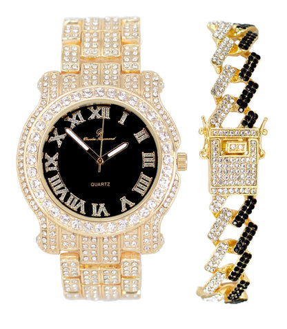 Charles Raymond Bling-ed Out Silver Round Luxury Mens Watch w/Bling-ed Out Bracelet - L0504B