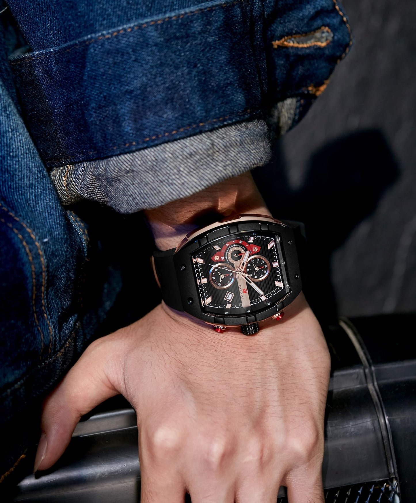 Watches for Men Analog Quartz Waterproof Sport Men’s Watch Tonneau Chronograph Luminous Fashionable Unique Casual Watch with Silicone Strap