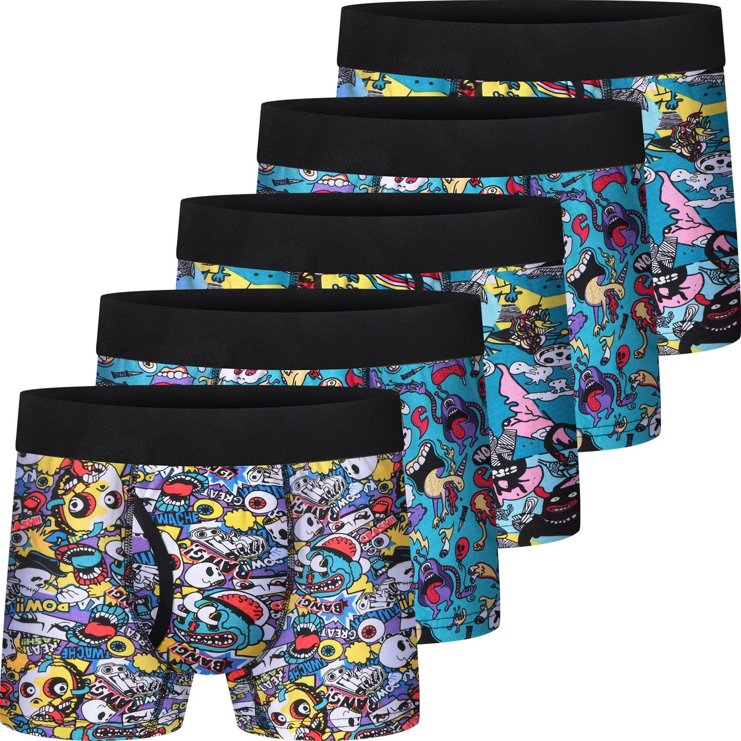 Boys Boxer Briefs,Cotton Toddler Underwear Breathable Mesh Performance Sport Big Boy Boxer Briefs with Fly 5 Pack