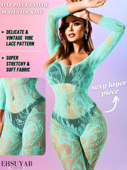Women Sexy Body Stockings, Fishnet Bodysuit Glow Party Rave, Exotic Dancer Wear Fishnets Lingerie Outfits Plus Size