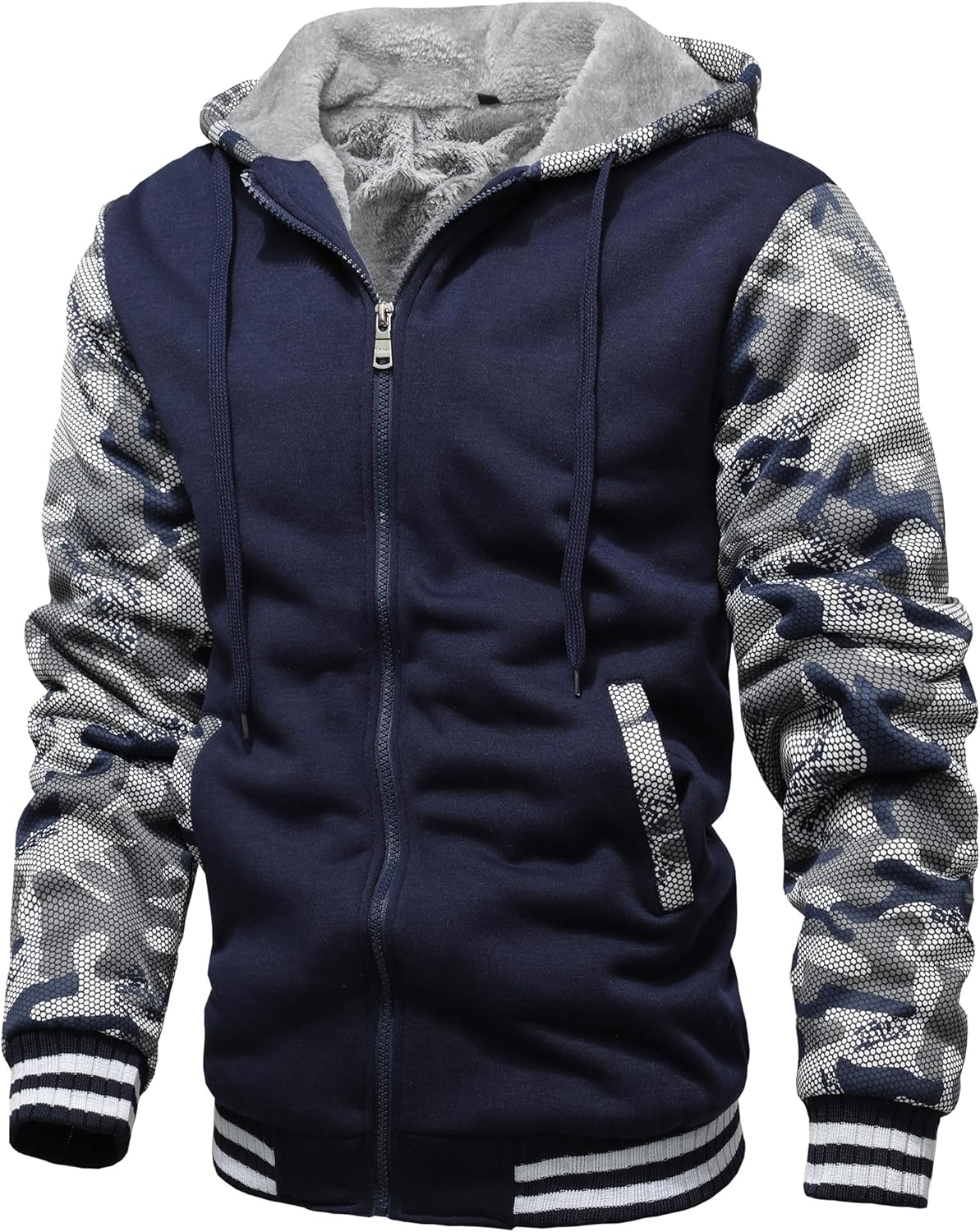 GXAMOY Men's Winter Fleece Hoodies for Men Heavyweight Warm Thick Full Zip Up Sweatshirt Outerwear