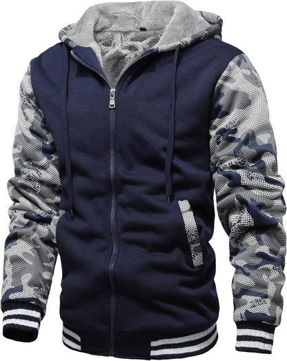 GXAMOY Men's Winter Fleece Hoodies for Men Heavyweight Warm Thick Full Zip Up Sweatshirt Outerwear