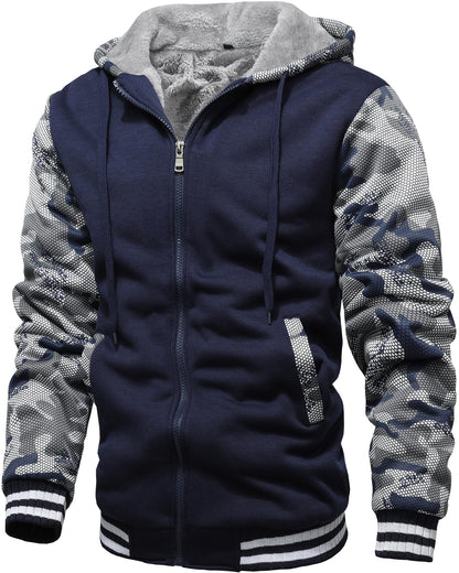 GXAMOY Men's Winter Fleece Hoodies for Men Heavyweight Warm Thick Full Zip Up Sweatshirt Outerwear