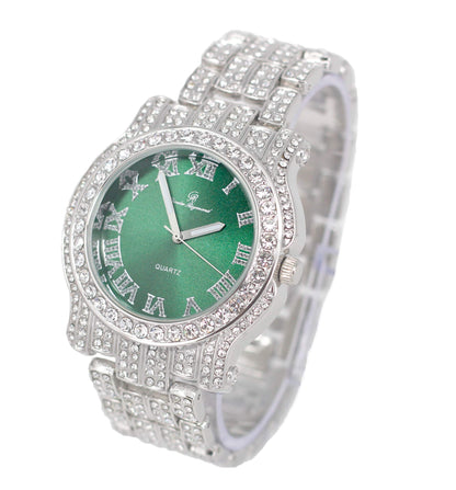Charles Raymond Bling-ed Out Silver Round Luxury Mens Watch w/Bling-ed Out Bracelet - L0504B
