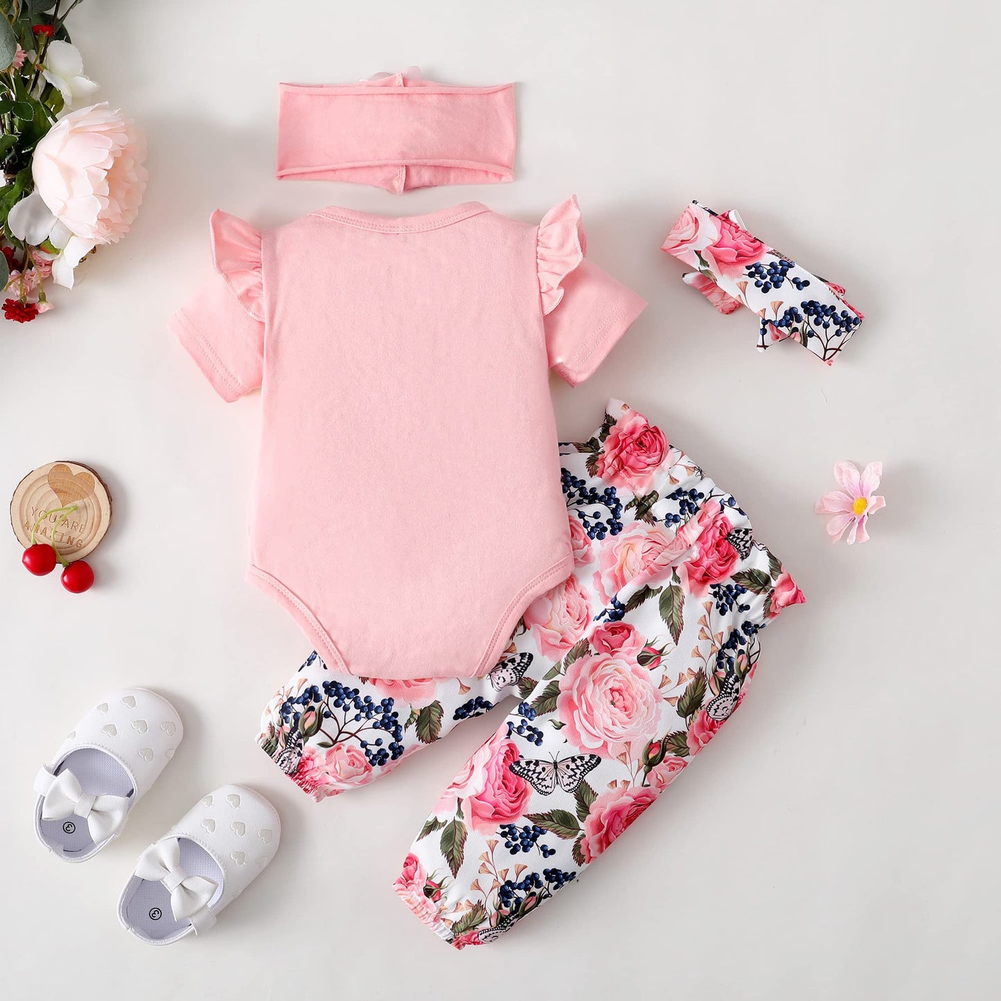 SUNNY PIGGY Newborn Infant Baby Girl Clothes Ruffle Romper Toddler Girl Floral Cotton Pant Sets Girls Clothing Outfit