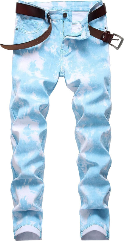 DANT BULUN Men's Fashion Casual Printed Jeans Stretch Skinny Denim Jogger Pants