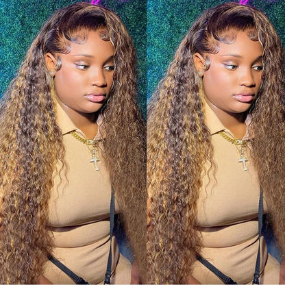 20Inch Deep Wave Lace Front Wigs Human Hair-13x4 HD Transparent Deep Wave Frontal Wigs Human Hair Glueless Curly Wigs for Women 200% Density Curly Lace Front Human Hair Pre Plucked with Baby Hair