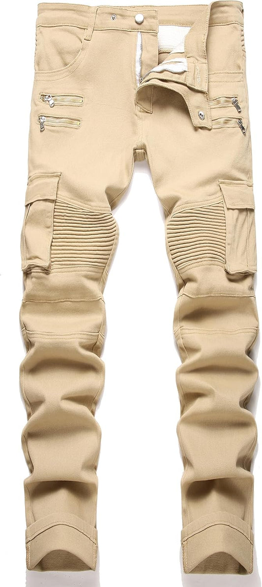 RXXKKK Men's Classic Zipper Biker Regular Fit Flex Jean