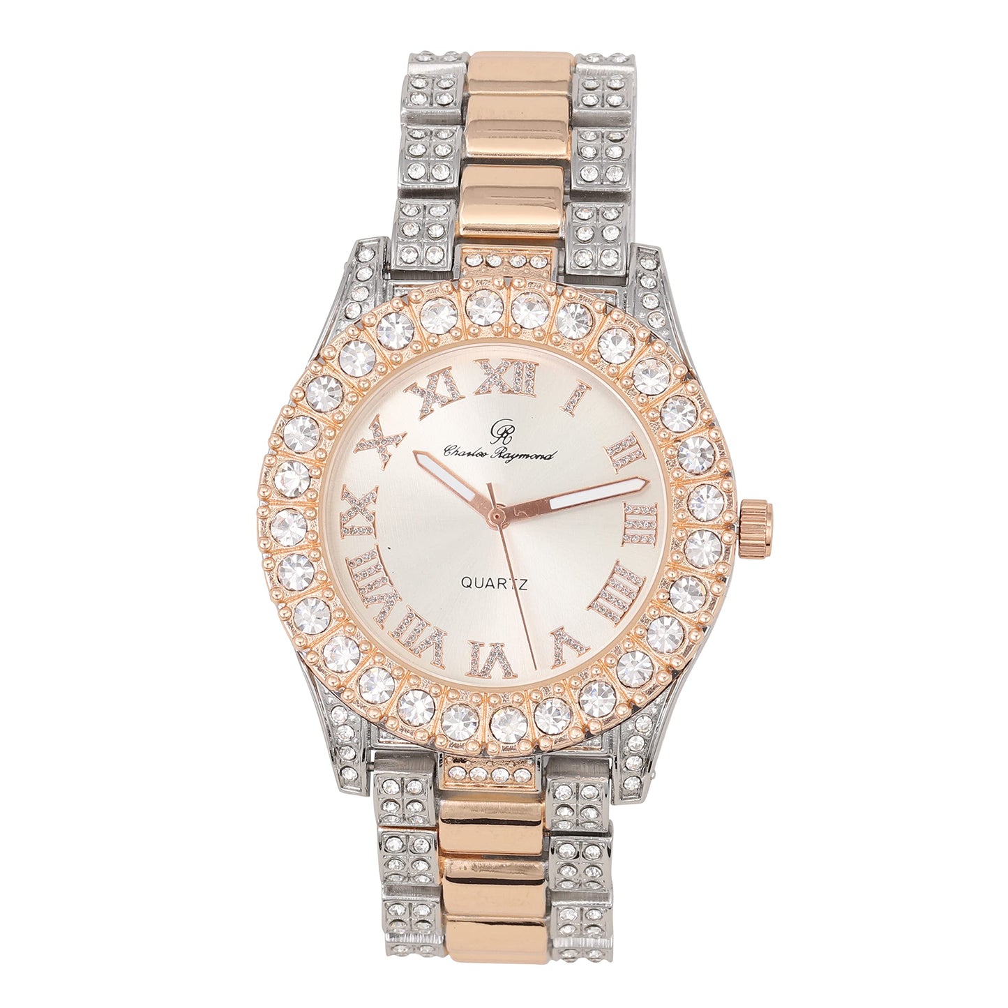 Charles Raymond Women's Big Rocks Bezel Colored Dial with Roman Numerals Fully Iced Out Watch - ST10327LA
