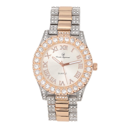 Charles Raymond Women's Big Rocks Bezel Colored Dial with Roman Numerals Fully Iced Out Watch - ST10327LA