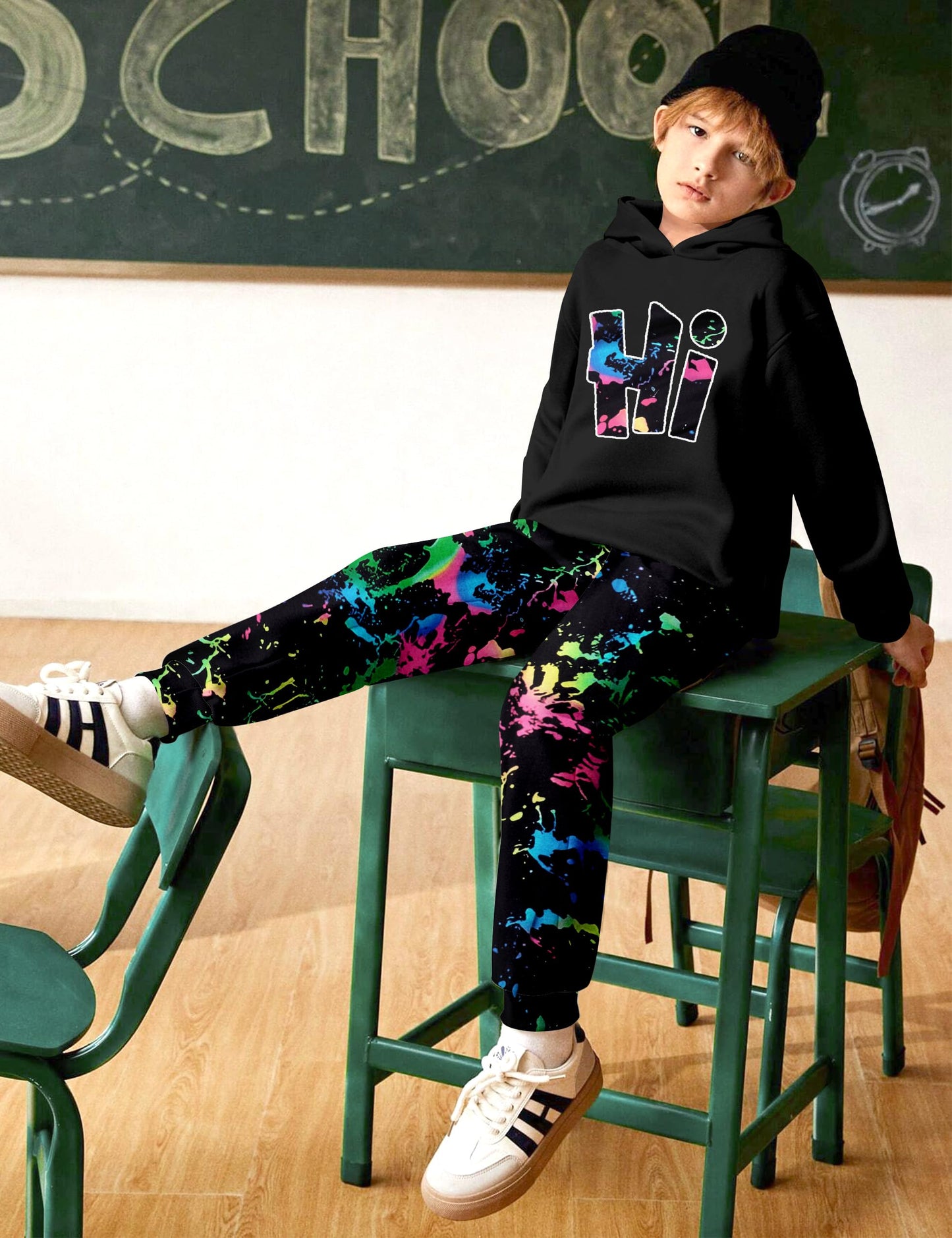 Boys Clothes Camo Boys Outfits Letter Printing Pullover Hoodie and Pants 2Pcs Winter Kids Clothes Boys for 7-14 Years