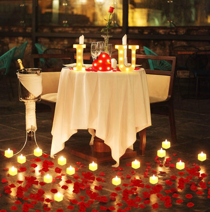 1027 Pcs I Love U Light Up Letters Proposal Decorations, I Love U Sign with 24 Pcs Heart Flameless Candles 1000 Pcs Rose Petals for Wedding Proposal Romantic Night Decor