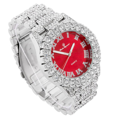 Charles Raymond Women's Big Rocks Bezel Colored Dial with Roman Numerals Fully Iced Out Watch - ST10327LA
