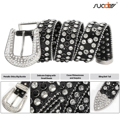 SUOSDEY Rhinestone Belt Unisex Sequin Strap Bling Crystal Western Studs Glitter Luxury Belt for Jeans Pants Dress