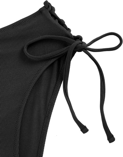 ZAFUL Women V Neck Bikini Set Ruched Tie Front High Waisted Floral Print Ribbed 2 Piece Bathing Suit Swimsuits