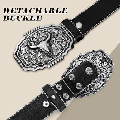 Cowboy Cowgirl Belts for Women Men Western Belts Punk Goth Belt PU Leather Belt With Western Buckle