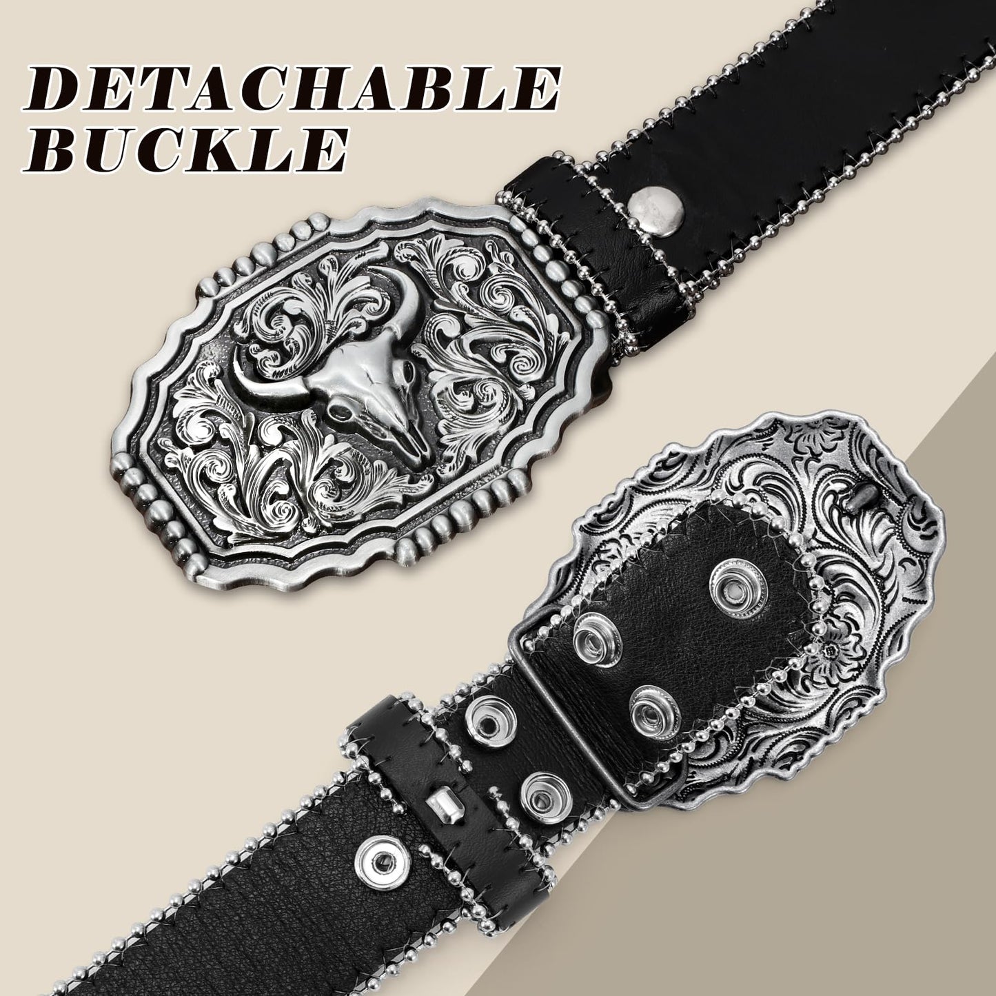 Cowboy Cowgirl Belts for Women Men Western Belts Punk Goth Belt PU Leather Belt With Western Buckle