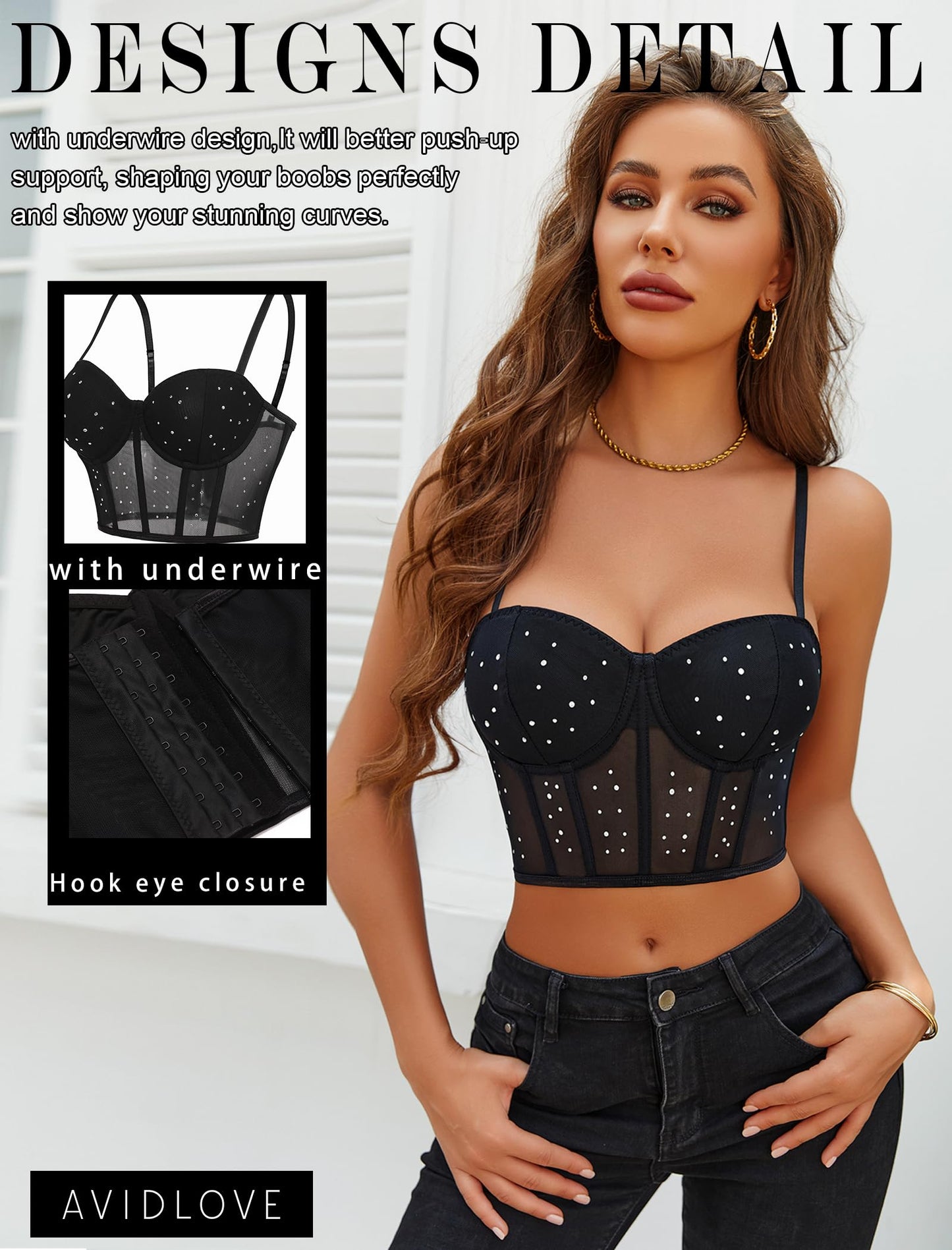 Avidlove Corset Tops For Women Push Up Bustier lingerie Y2K Sexy Going Out Party Club Top