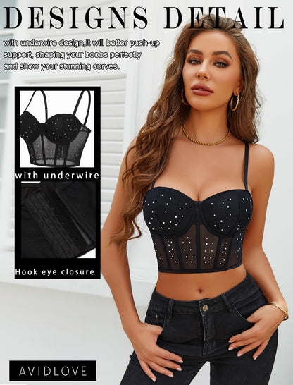 Avidlove Corset Tops For Women Push Up Bustier lingerie Y2K Sexy Going Out Party Club Top