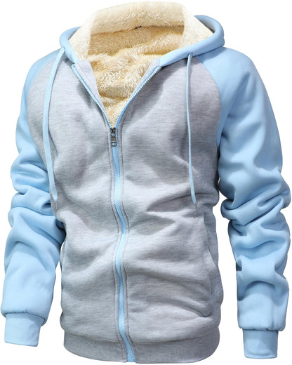 GXAMOY Men's Winter Fleece Hoodies for Men Heavyweight Warm Thick Full Zip Up Sweatshirt Outerwear