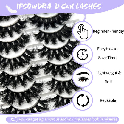 Mink Lashes Fluffy Big Dramatic Thick False Eyelashes, Soft 20mm Volume 3D Faux Mink, 20 Pairs Eyelashes Pack, 25mm Full Strip Lashes That Look Like Extensions
