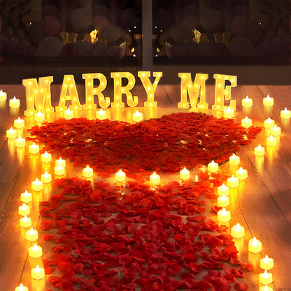 1027 Pcs I Love U Light Up Letters Proposal Decorations, I Love U Sign with 24 Pcs Heart Flameless Candles 1000 Pcs Rose Petals for Wedding Proposal Romantic Night Decor