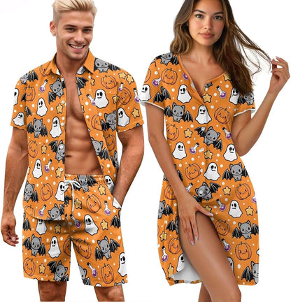 His and Her Pajamas for Couples Set Plus Size Button Down Pjs Nightgown Sleepwear Lounge Sets