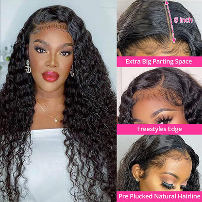 Water Wave 13x6 HD Transparent Lace Front Wigs Human Hair 180 Density Wet and Wavy Human Hair Wigs for Women Curly Lace Front Wig Human Hair Pre Plucked with Baby Hair Natural Color (18 Inch)