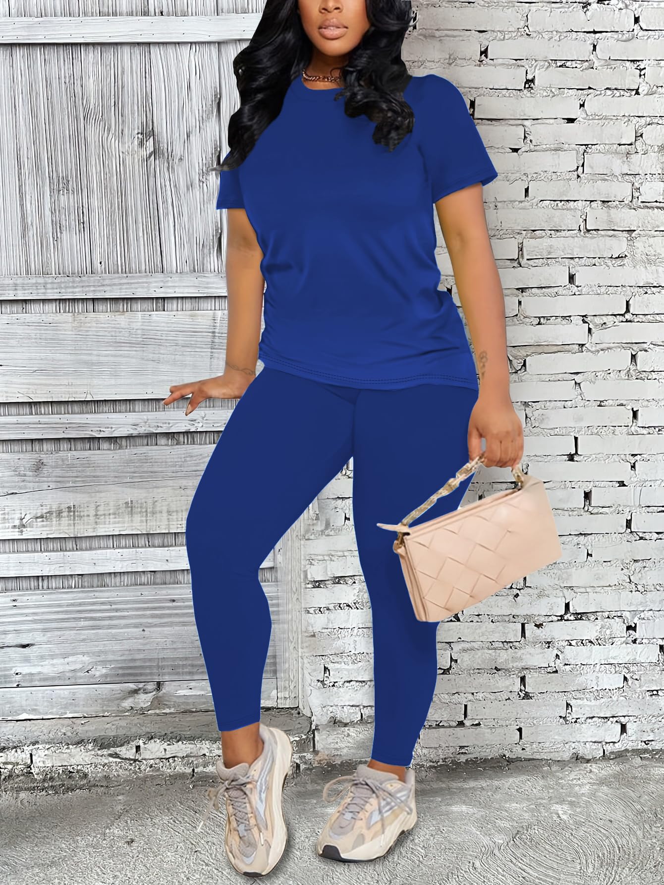 Nimsruc Women 2 Piece Outfits Summer Lounge Set Matching Jogger Sets Short Sleeve Tracksuit Loungewear Sweatsuits