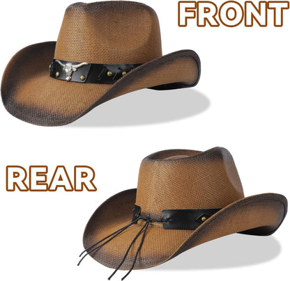 Cowboy Hat,Cowgirl Hat,Western Cowboy Hats for Women/Mens/Straw Wide with Shapeable Brim Cowboy Hat for Womens