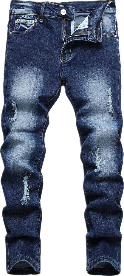 Boy's Skinny Fit Ripped Destroyed Distressed Stretch Slim Jeans Pants
