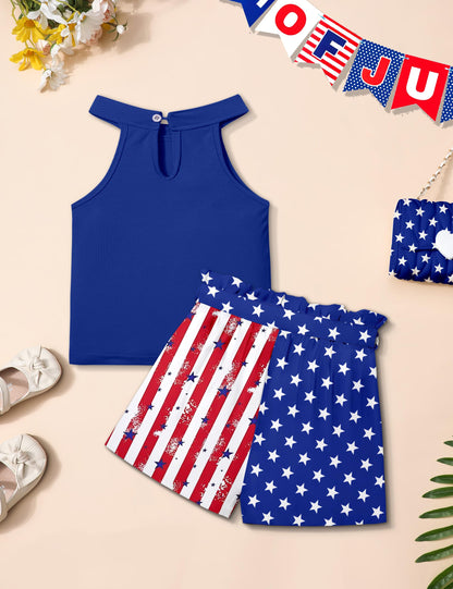 MIGU Girls Clothes Summer Halter Neck Ruffle Sleeveless Top Fashion Cute Floral Belt Shorts Two Piece Outfit Set Size 6-12