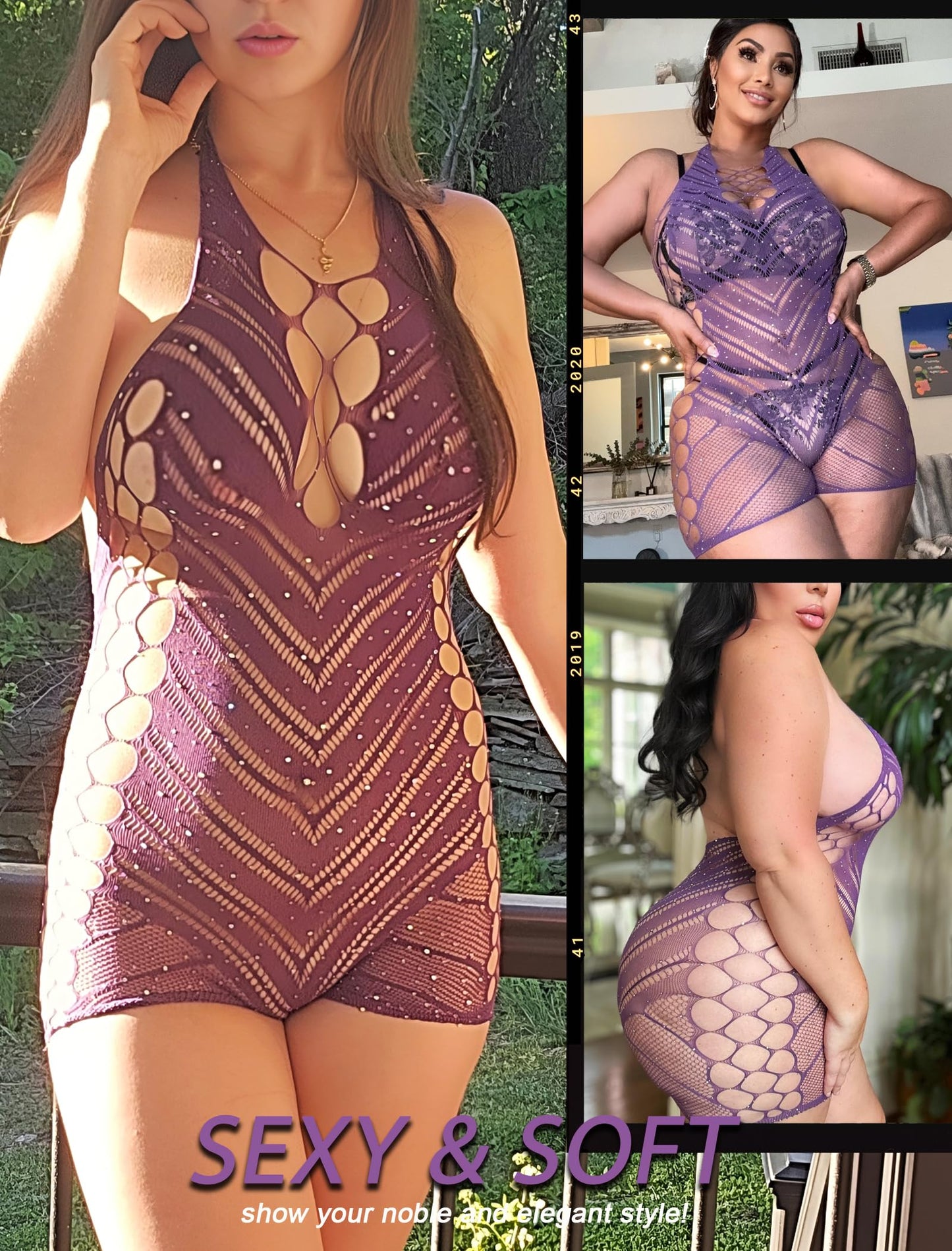 Avidlove Womens Lingeries Fishnet Lingerie for Women Sexy Outfit Fishnet Bodysuit Sparkle Rhinestone Cut Out Romper
