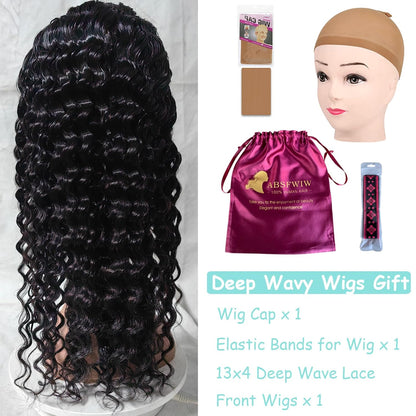 20Inch Deep Wave Lace Front Wigs Human Hair-13x4 HD Transparent Deep Wave Frontal Wigs Human Hair Glueless Curly Wigs for Women 200% Density Curly Lace Front Human Hair Pre Plucked with Baby Hair