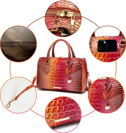 Top-Handle Crocodile Purses For Women Crossbody Leather Bags Trendy Large Capacity Tote with Shoulder Strap