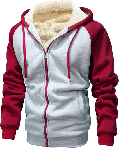GXAMOY Men's Winter Fleece Hoodies for Men Heavyweight Warm Thick Full Zip Up Sweatshirt Outerwear