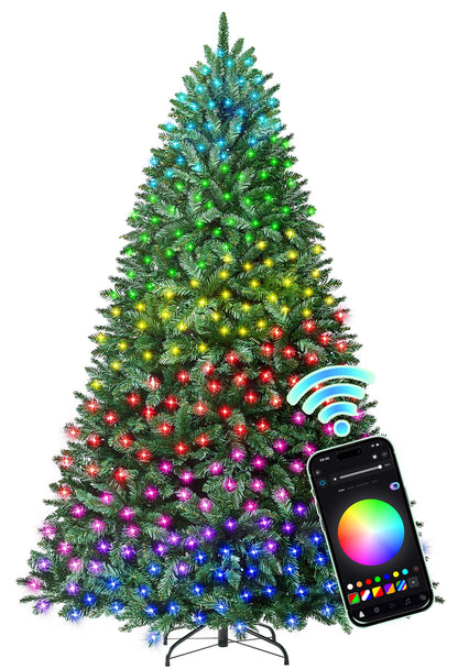 HOLLO STAR 6 ft Prelit Christmas Tree with 270 LED Lights, App Control, Artificial Christmas Tree with Multi-Color RGBW Lights, 1072 Branch Tips, Metal Base, Easy to Assemble, for Home, Party